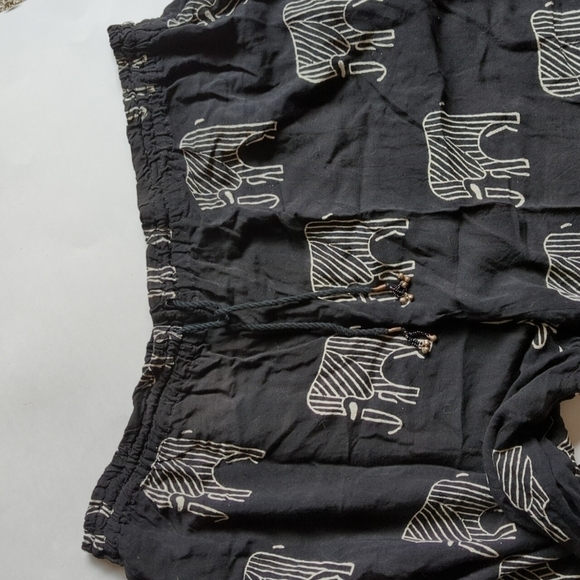 Boho Pull On Pants Elephant Wide Leg Cropped Pocket Safari Rayon Free Size India - Picture 10 of 14